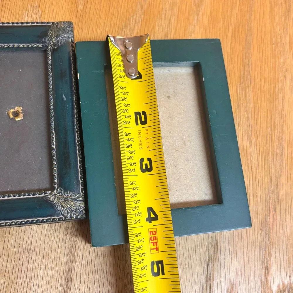 Vintage Style‎ Green Miniature Photo Frame Set Ornate Gold Detail Tabletop 3pc